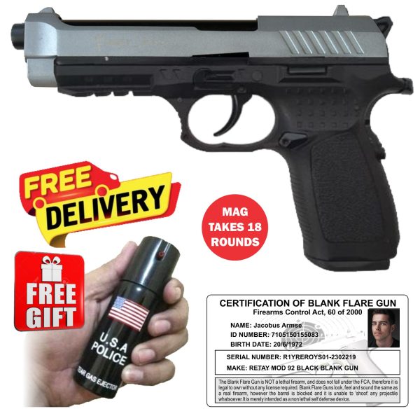 Kuzey F92 Black and Grey Self Defense Pepper Blank Gun