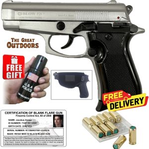 Blow P29 Matt Silver Mini Beretta Blank Gun with 25 Blanks and Holster
