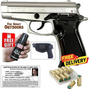Blow P29 Shiny Silver Mini Beretta Blank Gun with 25 Blanks and Holster