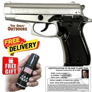 Blow P29 Shiny Silver Mini Beretta Blank Gun